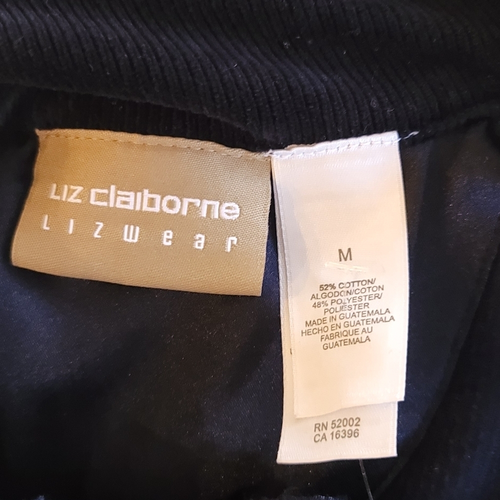 Liz Claiborne Corduroy Velvet Navy Zip Long Sleeve Medium PTP 22" - Picture 5 of 7
